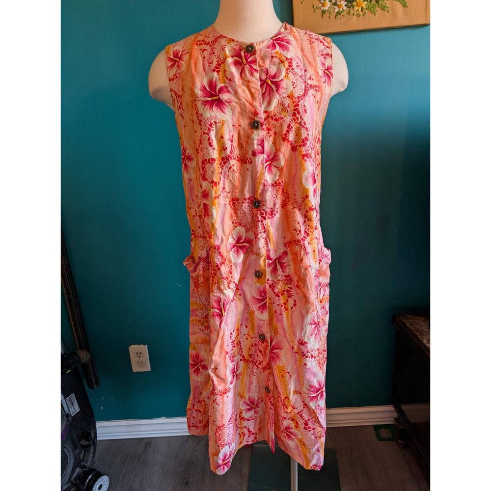Women's Vintage Hawaiian dress button front housedress loungewear cotton Medium